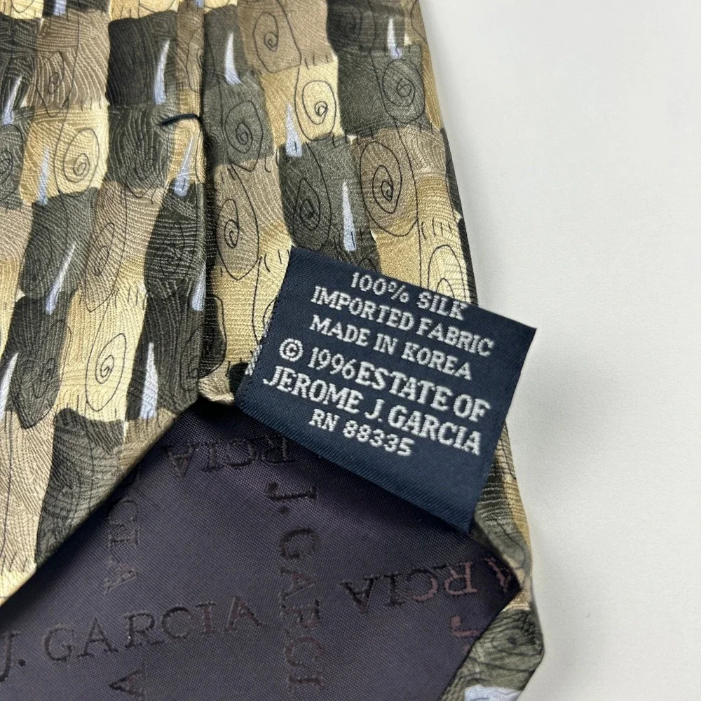 Vintage 1996 J‎ Garcia Like a Twittering Machine Olive Geometric 100% Silk Tie